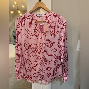 Vow Studio “Here Comes Love”  Pink and Red Blouse Size 8 NWT